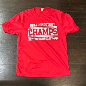 A4 boys size large bballshootout champs red, be your own goat t-shirt